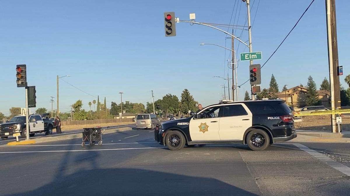 A pedestrian was killed when a vehicle struck him at Jensen and Elm avenues in Fresno, California on Thursday, July 3, 2025.