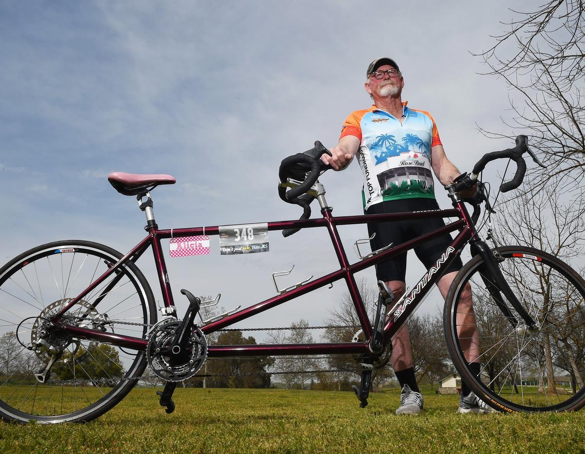 Bill Griffith rode a tandem bicycle often with his wife Alicia Haro, until she died of MS. He rode the bike with his wife’s seat empty after she died. Photographed Tuesday, March 19, 2019 in Fresno.