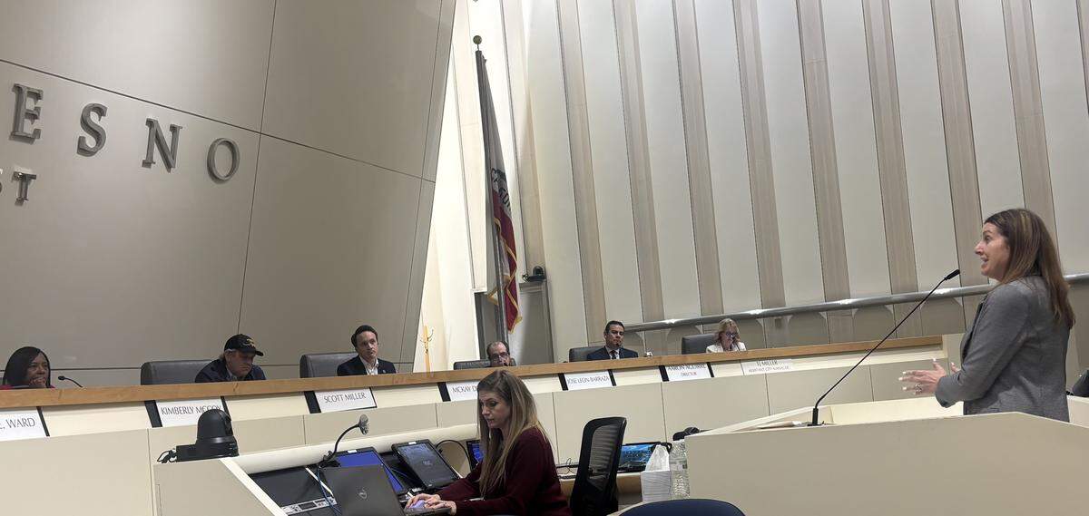City Manager Georgeanne White responds to questions from the Fresno Parks, Recreation, and Arts Commission during its monthly meeting on Monday, Feb. 23, 2026 meeting.