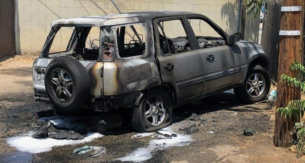 Fresno County Sheriff’s found a vehicle matching the suspects vehicle burned near Jensen and Cedar Avenues.
