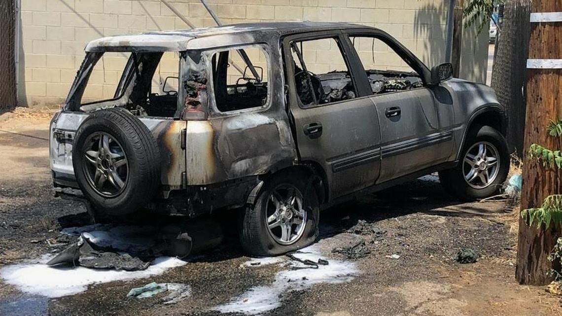 Fresno County Sheriff’s found a vehicle matching the suspects vehicle burned near Jensen and Cedar Avenues.