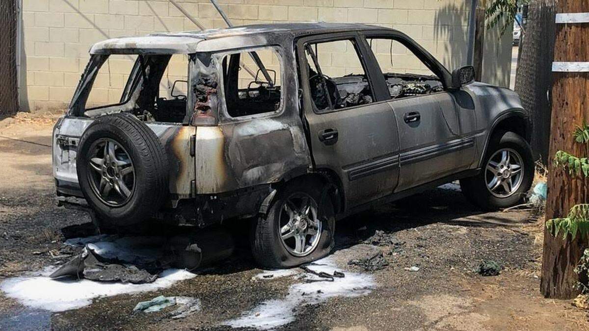 Fresno County Sheriff’s found a vehicle matching the suspects vehicle burned near Jensen and Cedar Avenues.