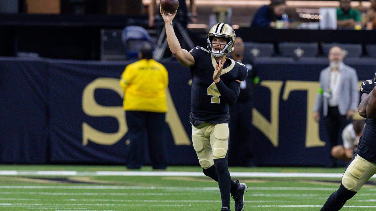 File photo of New Orleans Saints quarterback Derek Carr passing against the Kansas City Chiefs during the first half at the Caesars Superdome.