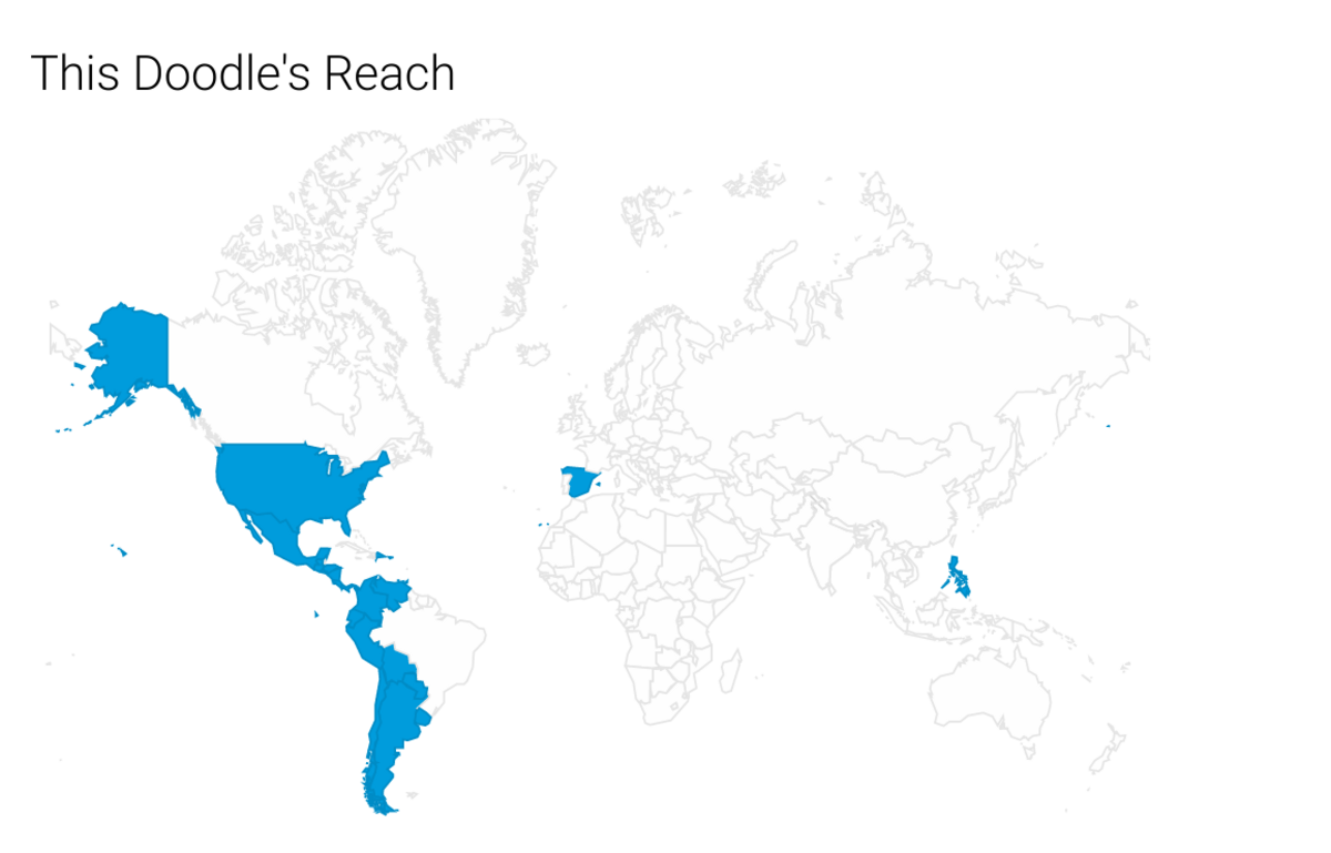 El doodle de la letra Ñ puede ser visto en España, Estados Unidos, México, Guatemala, Honduras, El Salvador, Nicaragua, Costa Rica, Panamá, Colombia, Venezuela, Ecuador, Perú, República Dominicana, Puerto Rico, Trinidad y Tobago, Bolivia, Paraguay, Chile, Argentina, Uruguay y Filipinas.