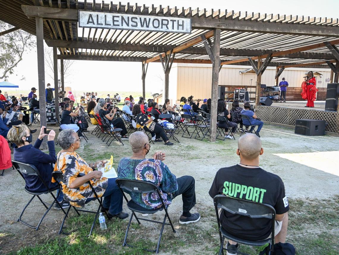 Visitors watch performers during the 46th Annual Black History Festival at Colonel Allensworth State Historic Park in southwest Tulare County on Saturday, Feb. 12, 2022.