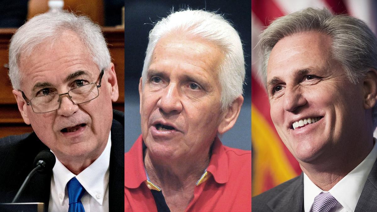 Following California’s redistricting process, the newly drawn congressional districts of incumbent House members Tom McClintock, left, Jim Costa, center, and Kevin McCarthy share a common boundary at the intersection of First and Bullard avenues in northeast Fresno.