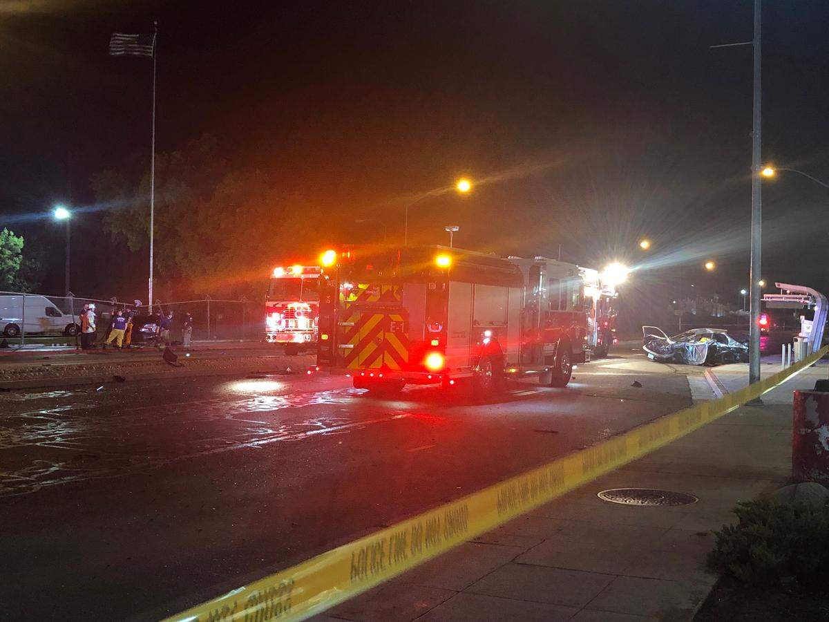 One man is dead and another two are in critical condition from a high-speed crash late Saturday night where one vehicle flew towards a FAX bus stop and the other slammed into fencing in southeast Fresno.