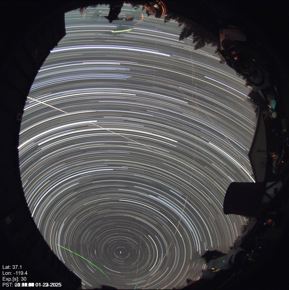 Star trails are seen in an image captured by Sierra Remote Observatory technician Sam Miller at the observatory in eastern Fresno County.