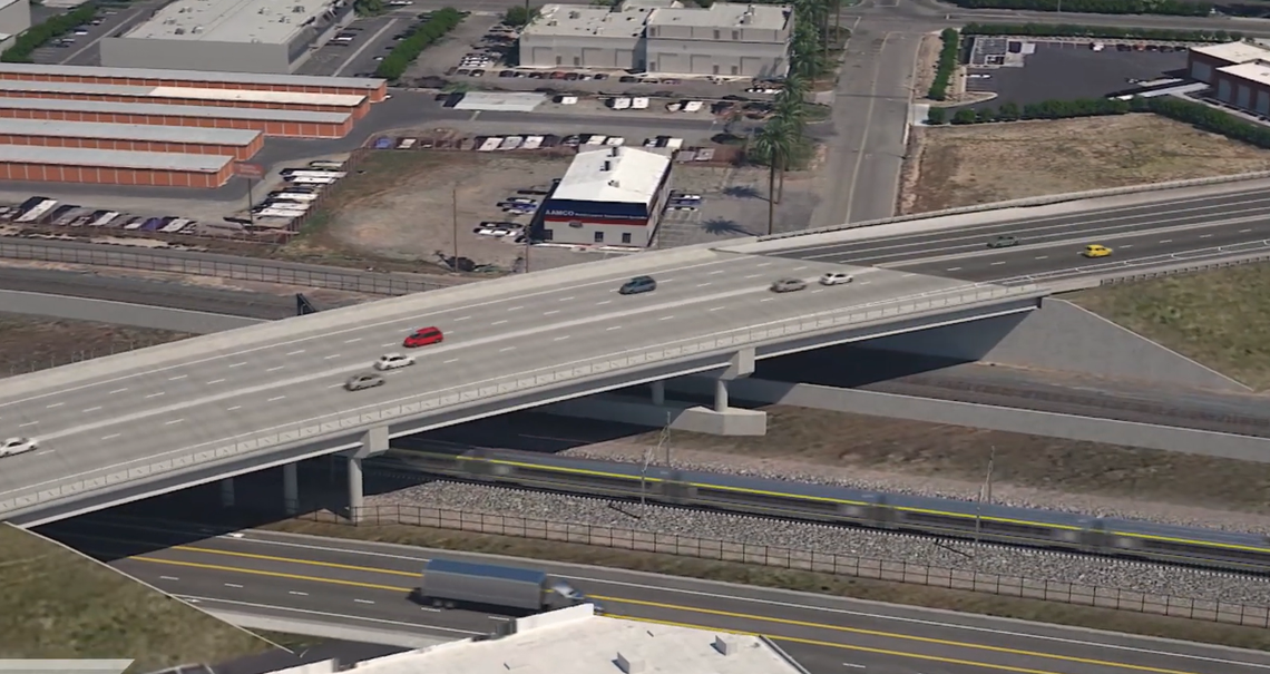 An animated rendering of the grade separation project at Shaw Avenue in North Fresno.