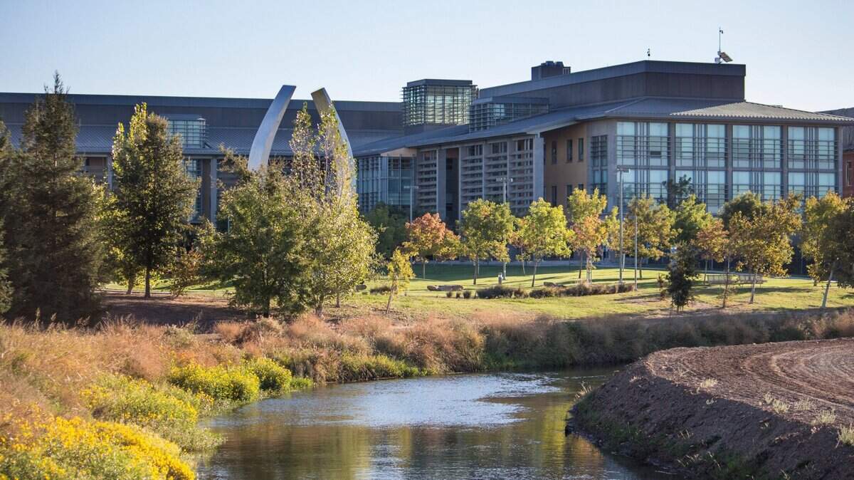 Water flowing through a canal at UC Merced.