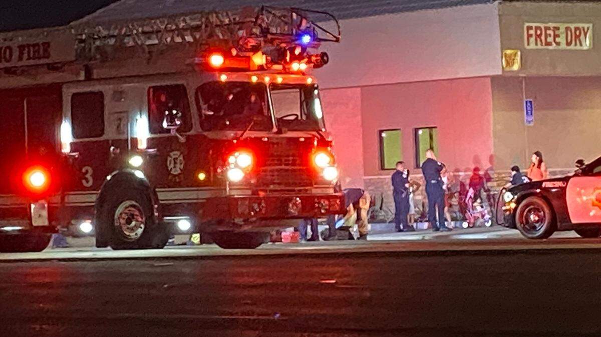 Fire crews work on an injured pedestrian in Fresno, California on Saturday, July 27, 2024.