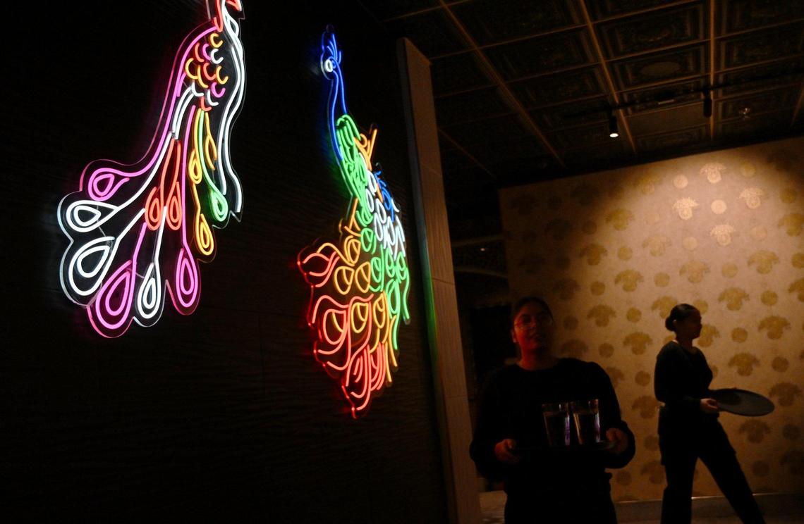 Colorful peacocks are featured in the dim but sophisticated interior of Mandeep Pelia and her husband Manpreet Singh’s new Gulab Indian Bistro, specializing in Northern Indian cuisine at the corner of Shaw and Fowler avenues in Clovis.