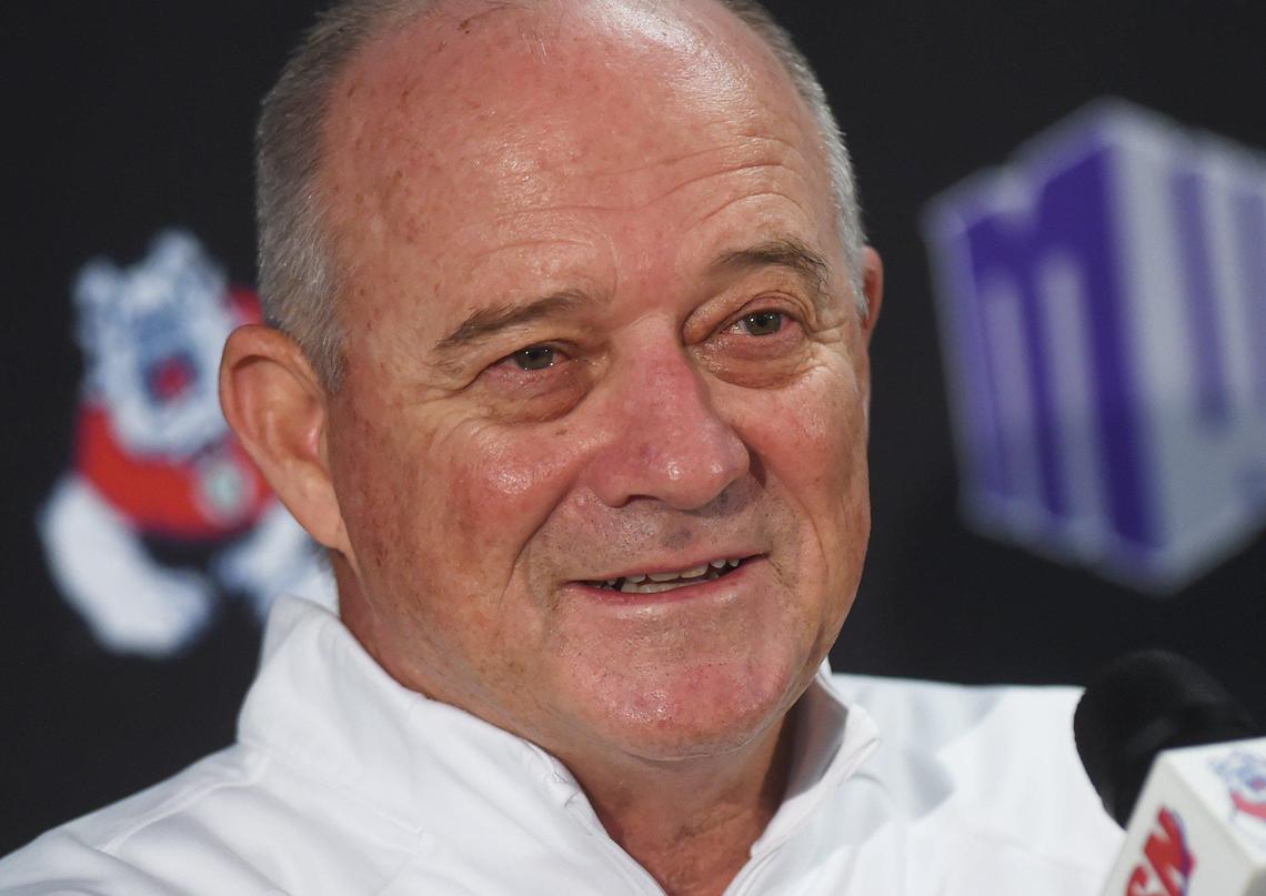 Citing health concerns, Fresno State head football coach Jeff Tedford announces his resignation at a press conference at Fresno State Friday morning, Dec. 6, 2019 in Fresno. Tedford led the Bulldogs to 10-4 and 12-2 records with a a Mountain Conference championship and bowl victories in his first two seasons before going 4-8 this season.