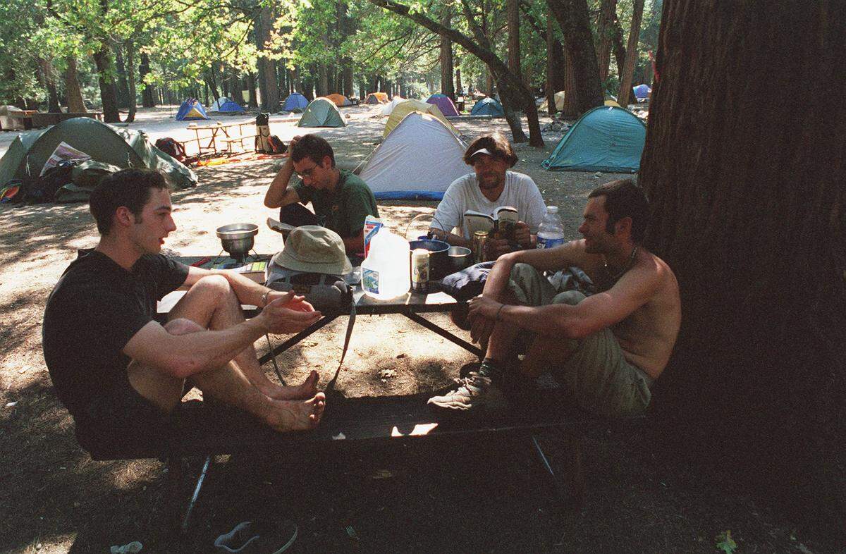 A group of rock climbers in Yosemite’s Camp 4.
