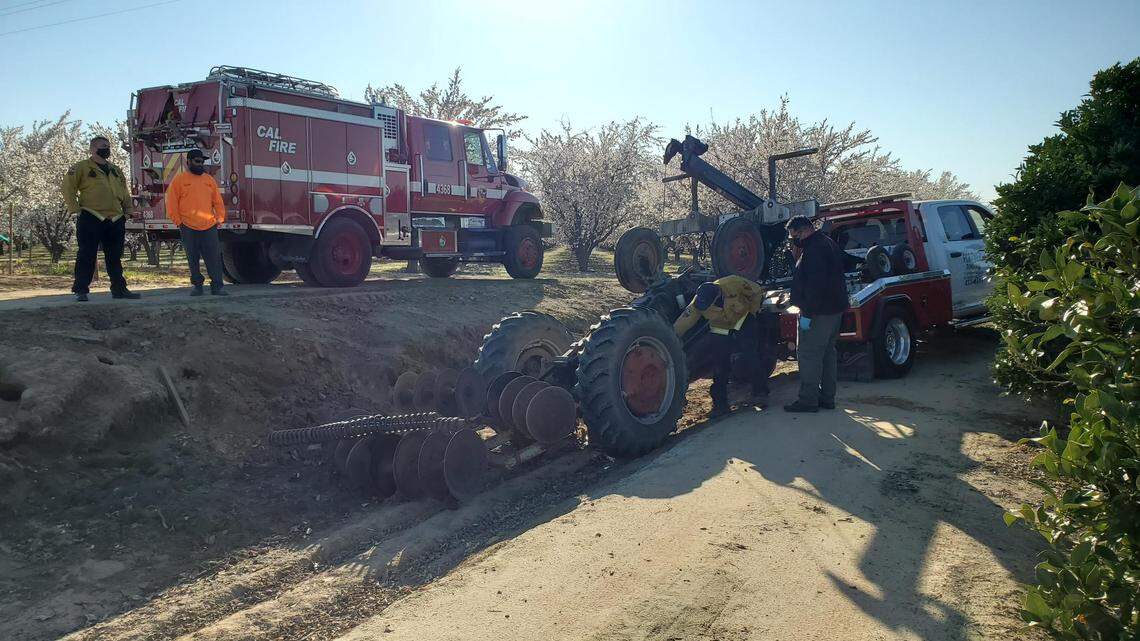 A man in his 80s is dead after the tractor he was operating overturned and crushed him Monday afternoon in Sanger on Monday, March 1, 2021.