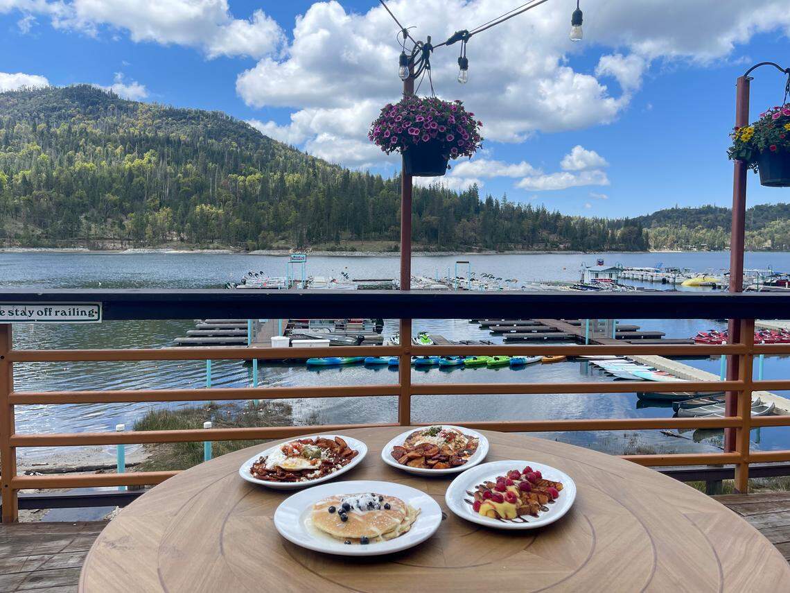 Indoor and outdoor dining are available at Ducey’s on the Lake, overlooking the marina on Bass Lake.