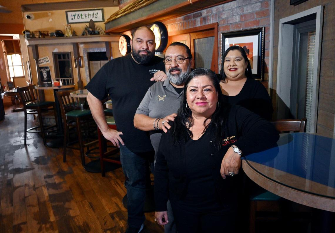 Sam and Martha Toledo, center, with their grown children Jesse, left, and Carmen Toledo, right, are pictured in this file photo from March, 2024 at the Toledo’s Mexican restaurant location on Shaw Avenue in Clovis.