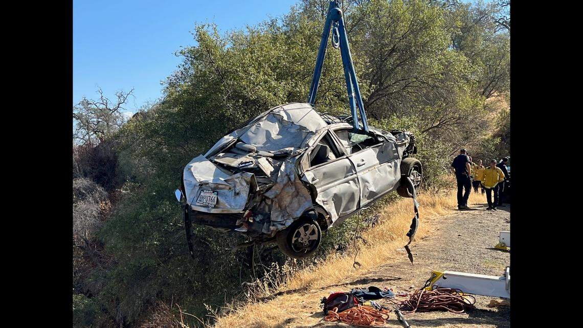 The Fresno County Sheriff’s Office released photos of the crash site where missing Selma woman Jolissa Fuentes was found Monday, Oct. 10, 2022, at a site where a car she was in crashed down a hill.