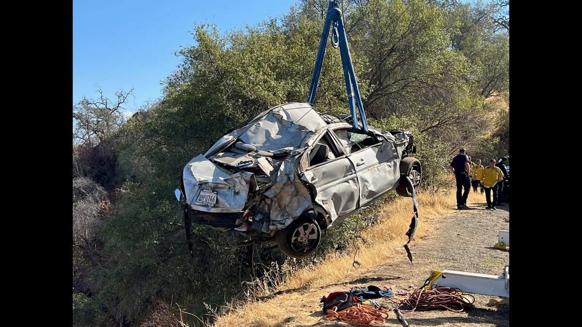 The Fresno County Sheriff’s Office released photos of the crash site where missing Selma woman Jolissa Fuentes was found Monday, Oct. 10, 2022, at a site where a car she was in crashed down a hill.
