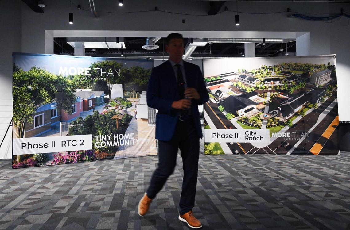 Fresno Mission’s Heartbeat Hub’s Phase II’s Tiny Home Community, left, and Phase III’s City Ranch, right, are shown during as Fresno Mission CEO Matthew Dildine leads a tour Wednesday, Oct. 12, 2022 in Fresno.