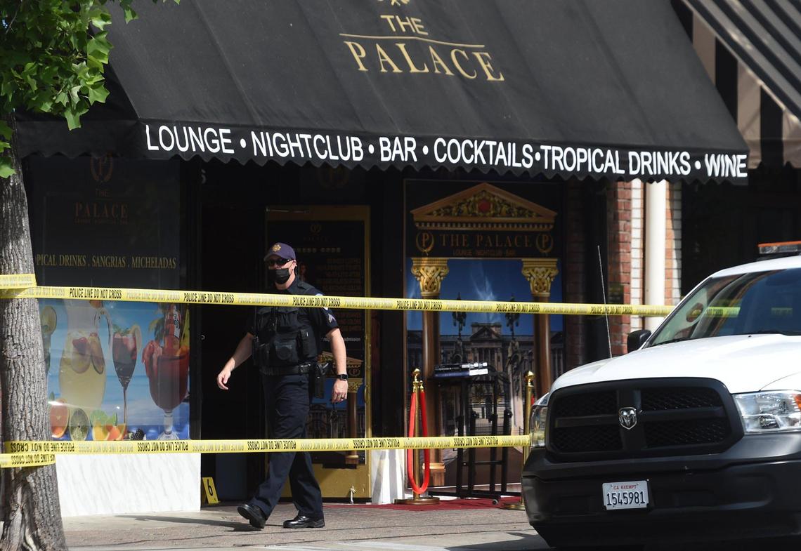 Clovis Police investigate a shooting at The Palace bar at 446 Clovis Ave. that left two dead early Saturday morning, May 22, 2021.