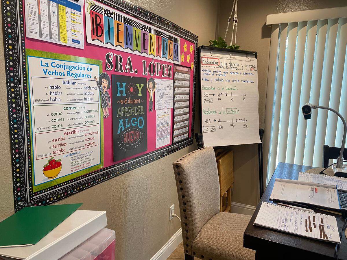 Lopez’ classroom home set up in her family’s dining room table.