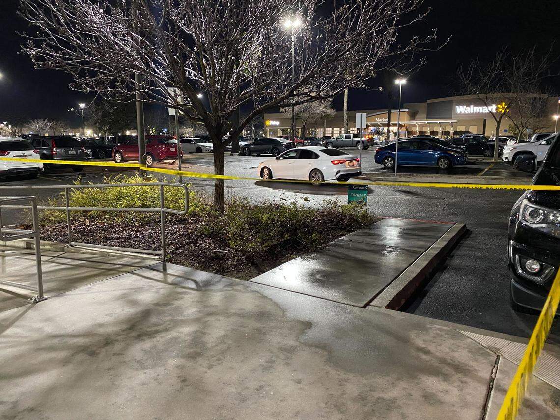 Fresno police were on scene of an incident involving a death Saturday, March 4, 2023, along Herndon Avenue near a Walmart. The street and part of the parking lot were closed off, but the store remained open.