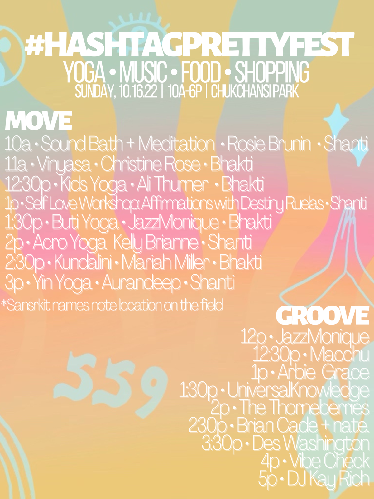 Class schedule for HASHTAGPRETTYFEST