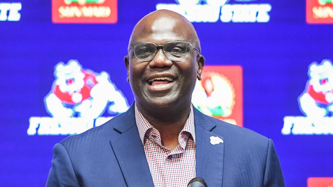 Fresno State athletics director Terry Tumey speaks during a news conference to introduce Stacy May-Johnson as the Bulldogs’ new softball coach, in the Josephine Theater in the Duncan Building on Tuesday, July 6, 2021.