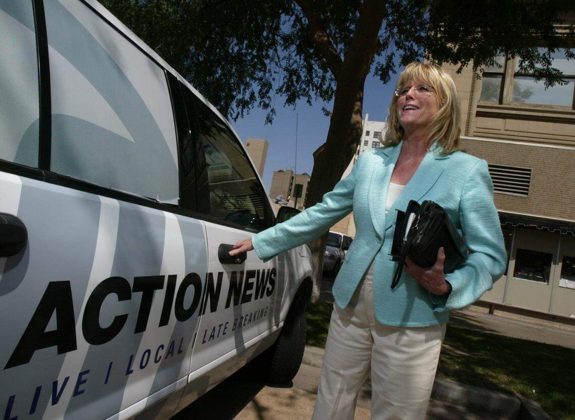 After interviewing several people who made a science fiction film in Fresno, Nancy Osborne prepares to head back to the office from the Fulton Mall in May 2007, which marked her 30th year anchoring, reporting and managing news at ABC 30.