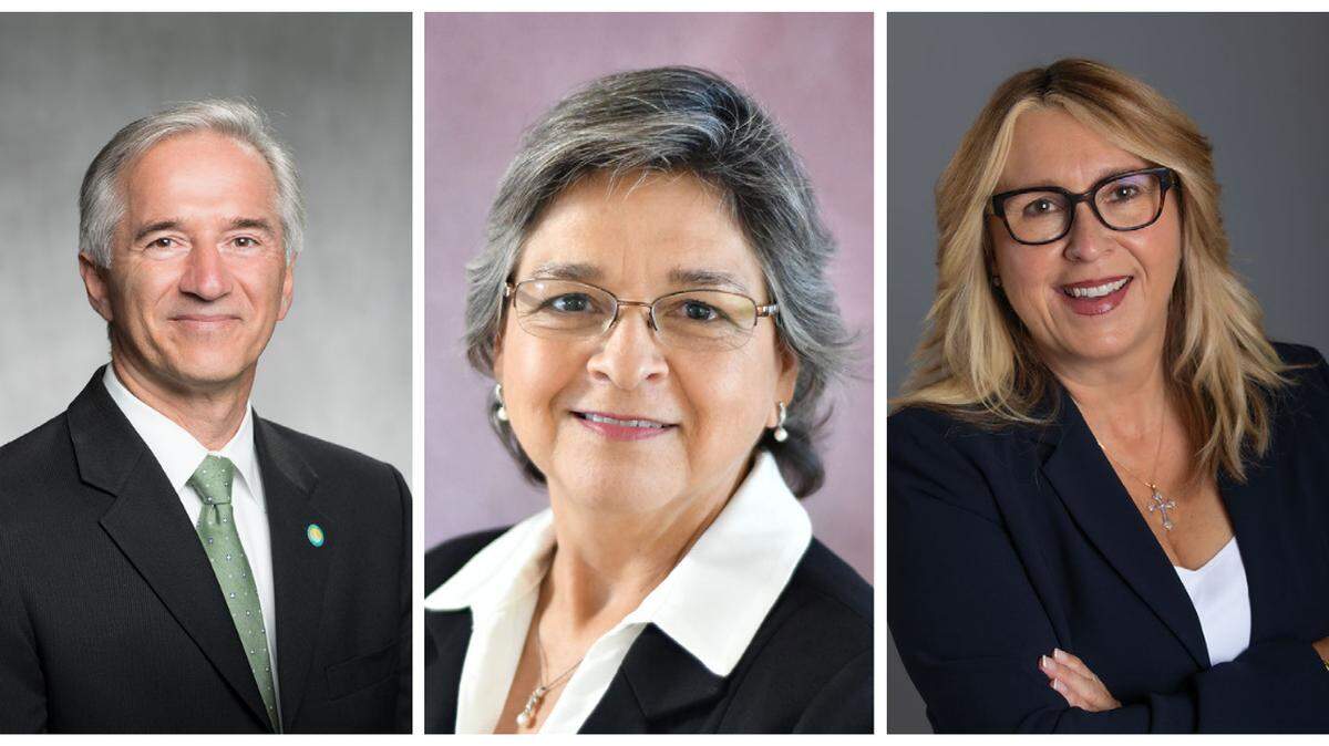 State Center Community College is down to three finalists for the position of chancellor. From left, Omid Pourzanjani, Beatriz Espinoza and Carole Goldsmith.