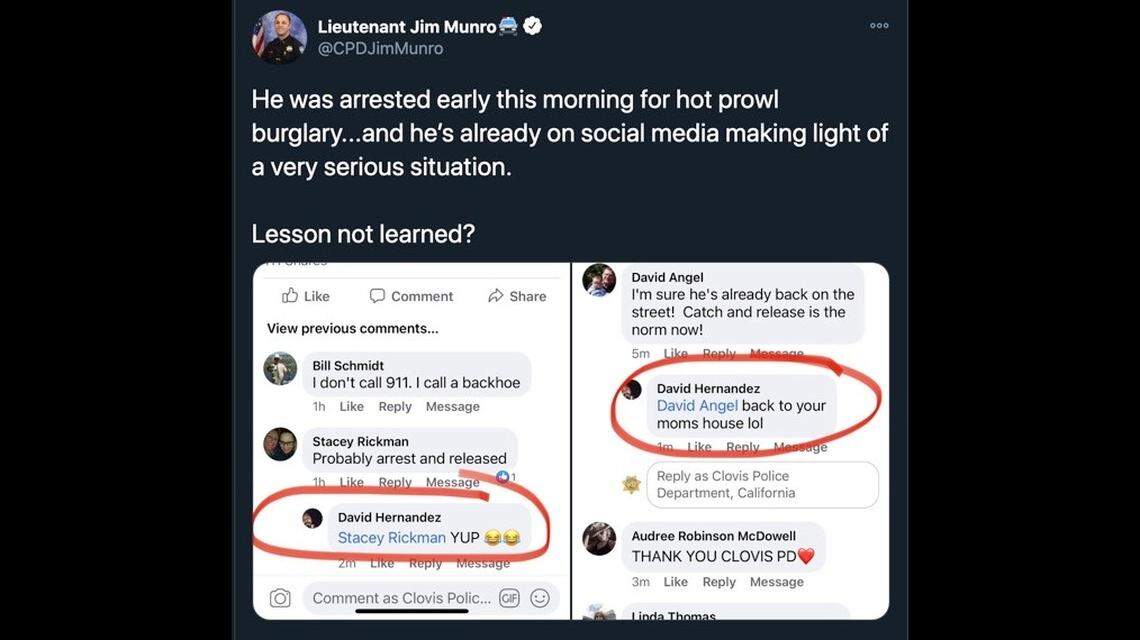 Within hours of bailing out of jail, Fresno man David Hernandez taunted people on social media who commented about his arrest, according to Clovis Police.