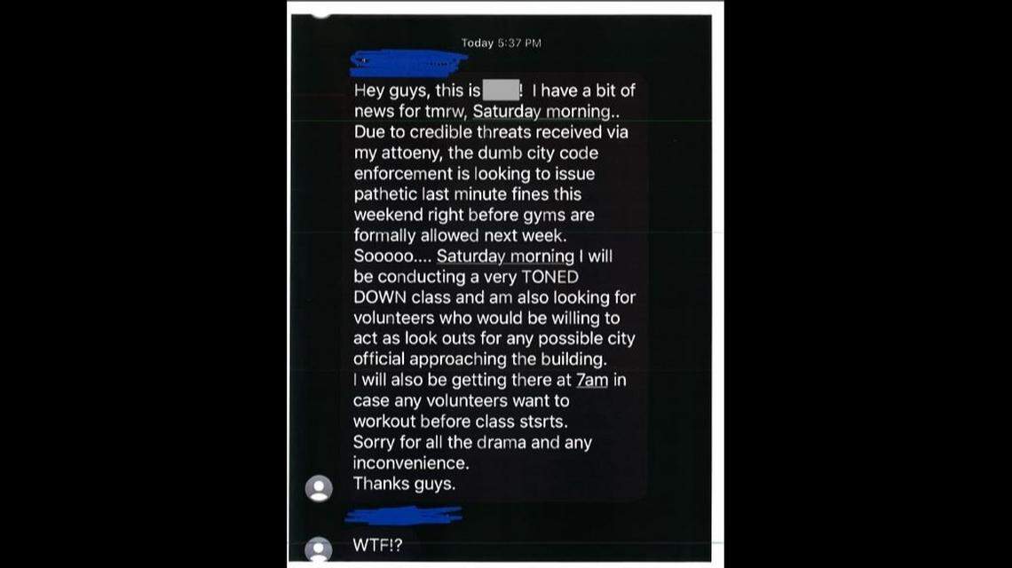 A text message from the owner of Warrior Fitness.