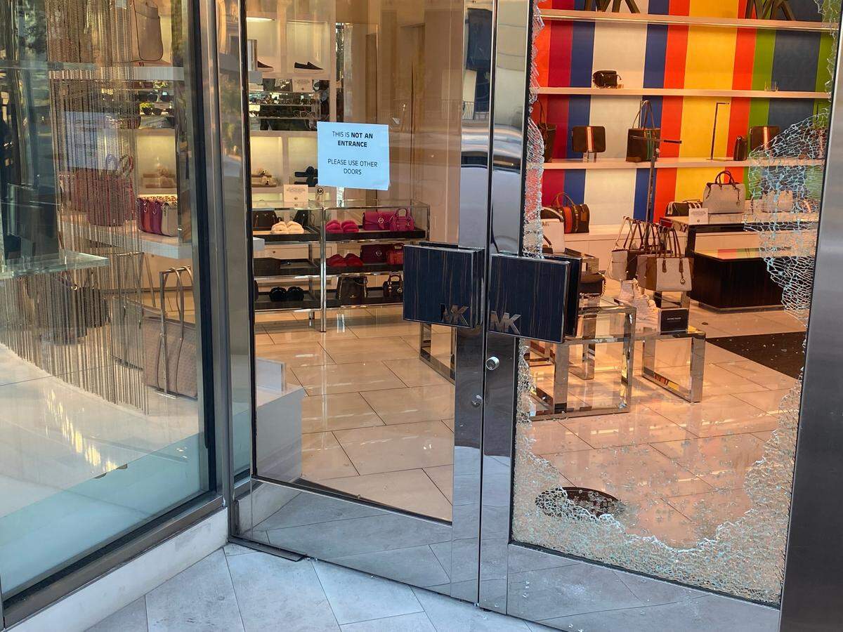 A glass door at the Michael Kors store in Fresno’s Fashion Fair Mall was smashed Tuesday, March 22, 2022, police said.