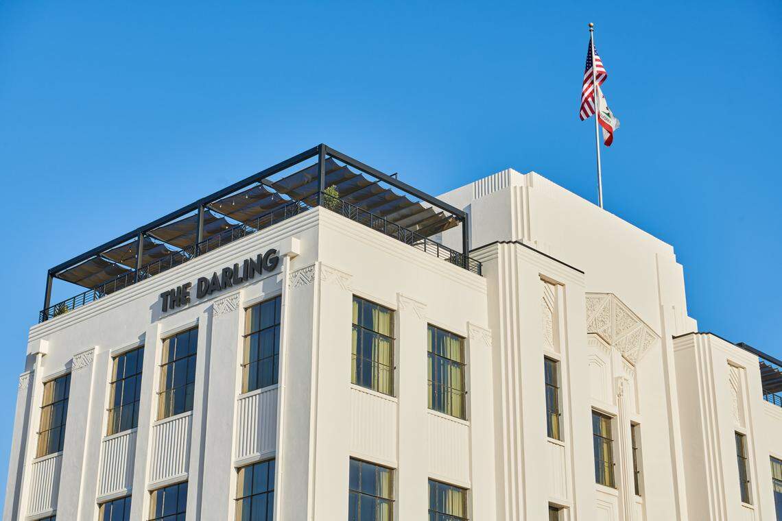 The historic Darling Hotel in downtown Visalia has a restaurant and cocktail lounge on its rooftop. It has views all around of the city and the Sierra Nevada.