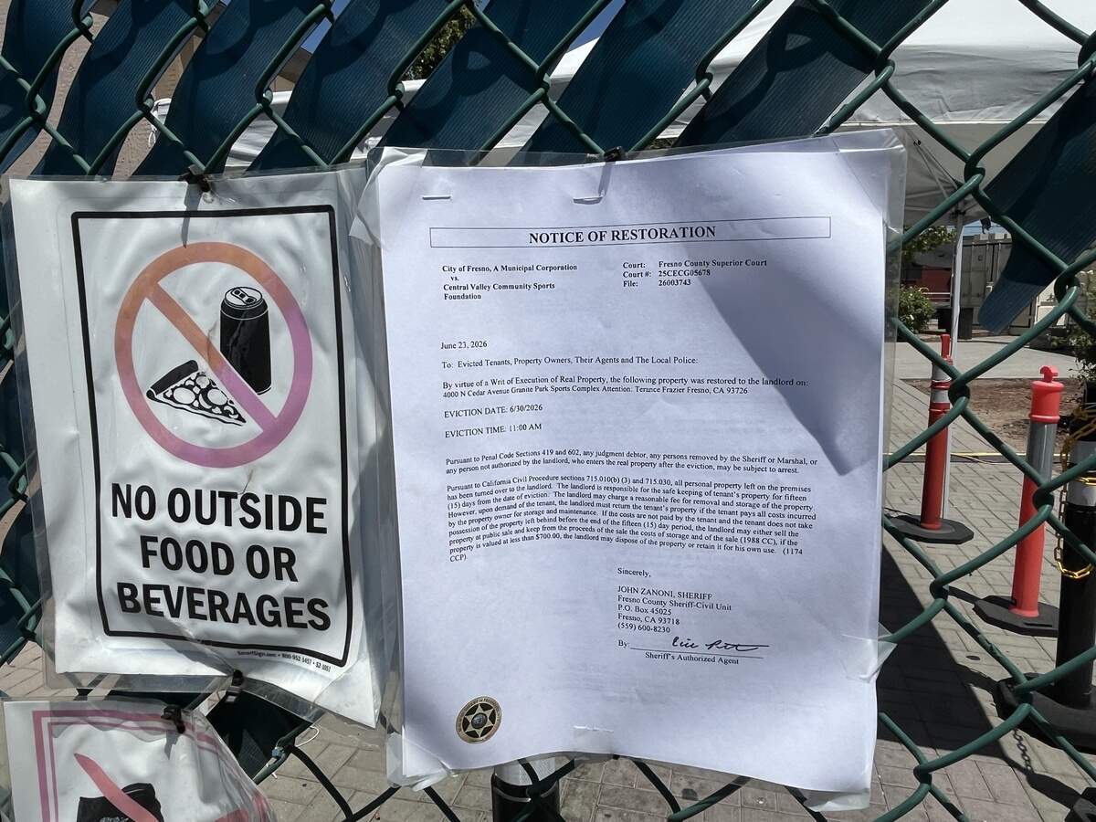 The eviction notice posted at the Granite Park Sports Complex.