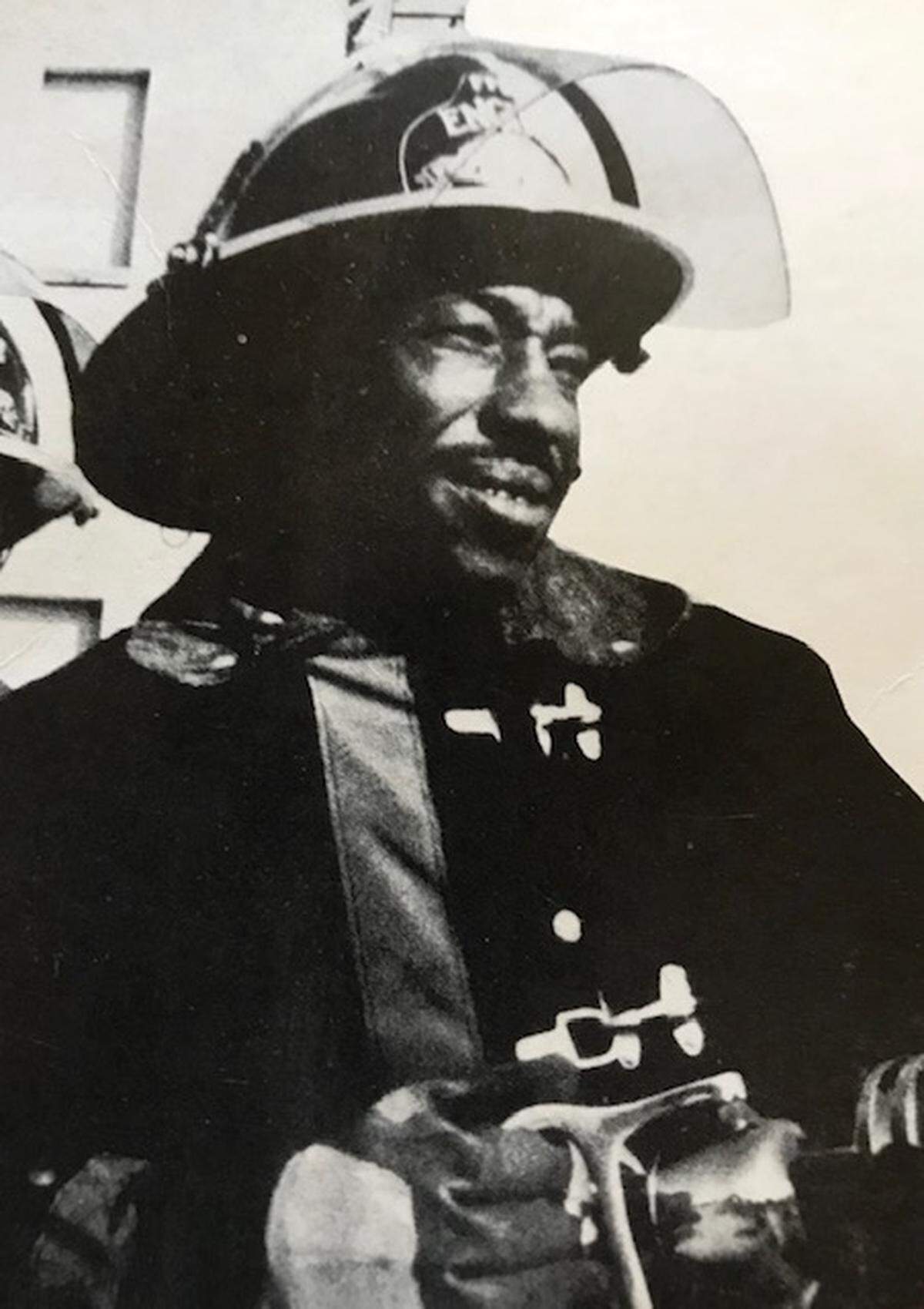 Floyd White in a 1973 Fresno Fire Department recruitment advertisement.