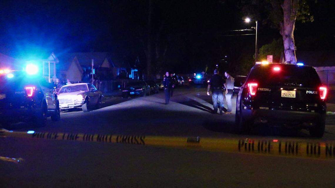 Police investigate after a man was taken to a hospital following a shooting Tuesday, April 11, 2023, in central Fresno.