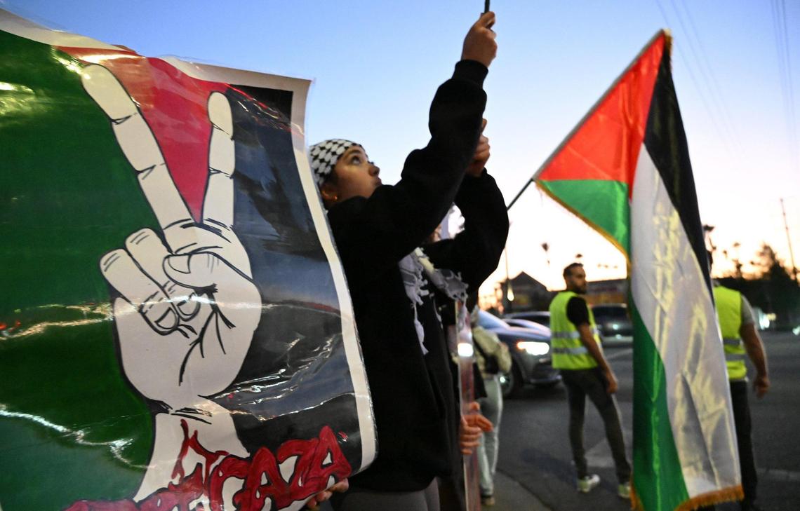 as hundreds of Palestinian supporters rallied at Blackstone and Nees avenues to show support for Palestinians Tuesday evening, Oct. 17, 2023 in Fresno.