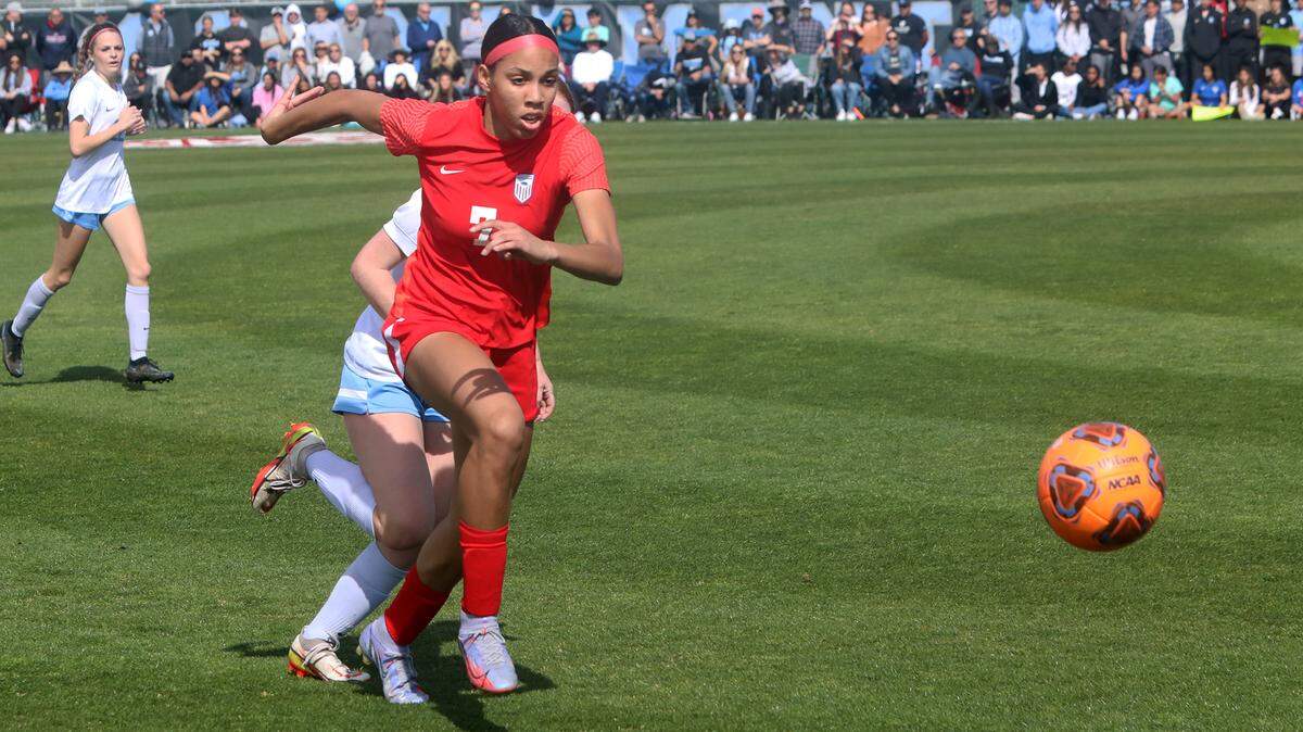 In a file photo, Buchanan High senior Ciara Wilson chases the ball in the CIF Central Section Division I championship match. Wilson scored twice in a CIF NorCal Division I championship on Saturday, March 5, 2022.