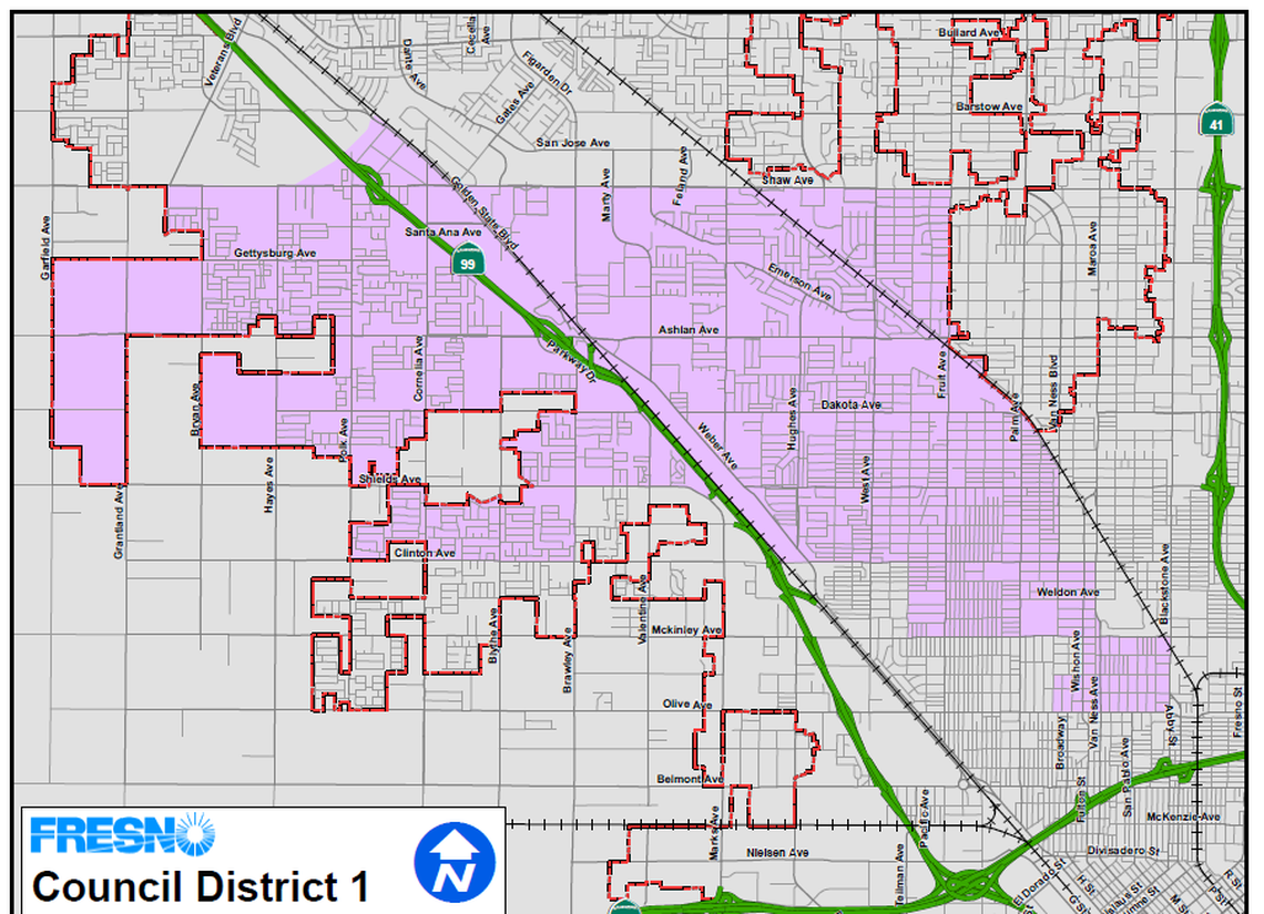 Fresno City Council District 1 map.