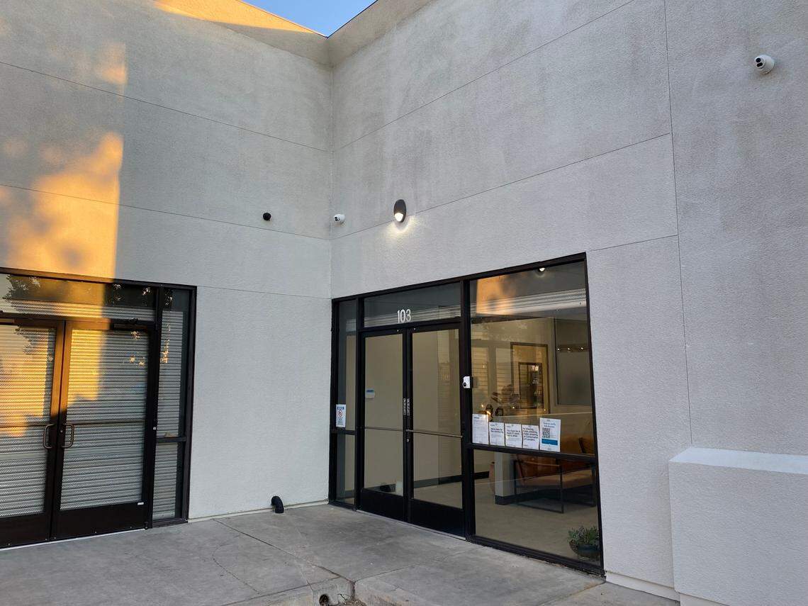 This nondescript Fresno building at Blackstone and Gettysburg avenues on Monday July 11, 2022, is home to Embarc, the first cannabis store to open in the city. A sign was expected to go up later in the day.