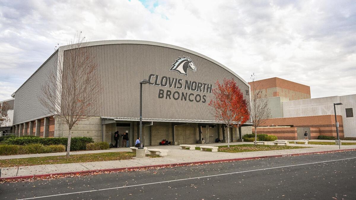The west end of the campus of Clovis North High School including the school gymnasium facing the parking lot photographed on Wednesday, Dec. 6, 2023.