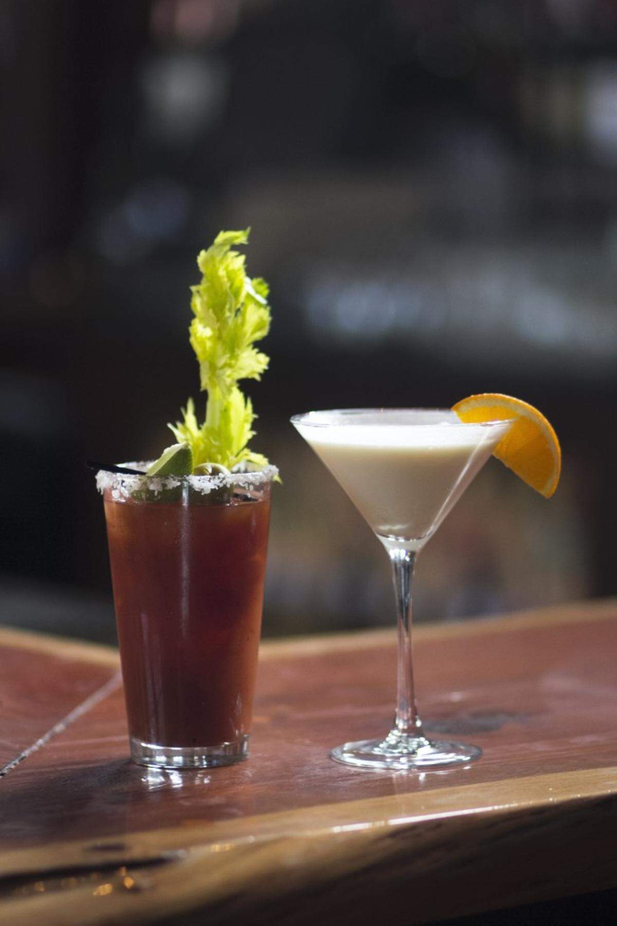Two cocktails available on Easter at The School House Restaurant are a bloody Mary, left, and the Dennis Fizz. The fizz is named after the father of one of the owners. He died two weeks before the restaurant opened and the drink is his twist on a classic Ramos gin fizz.