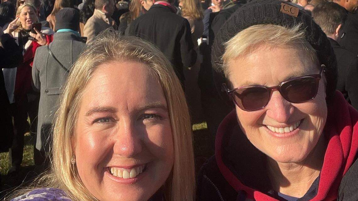 Fresno LGBTQ activist Robin McGehee, left, and her wife Karen take a selfie on the South Lawn of the White House as they wait for President Joe Biden to sign the Respect for Marriage Act, protecting same-sex and interracial marriage under federal law.
