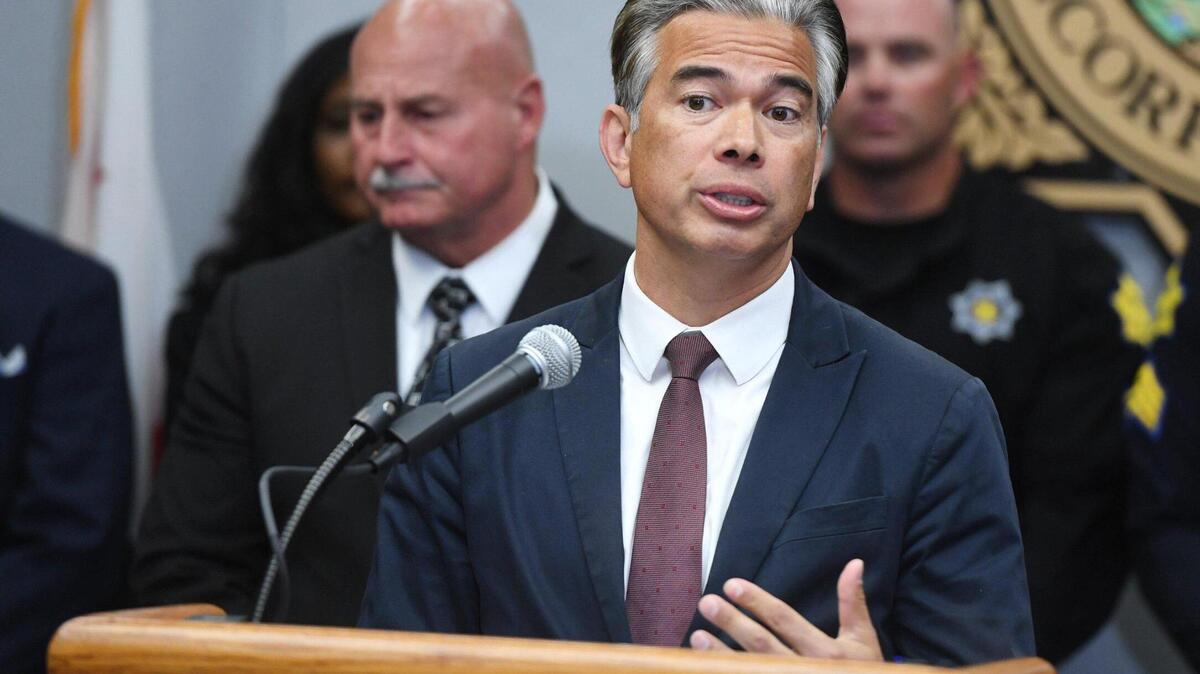 California Attorney General Rob Bonta addresses the media during an April press conference in Fresno. Bonta released his first digital ad of the election cycle just two weeks before ballots are due.