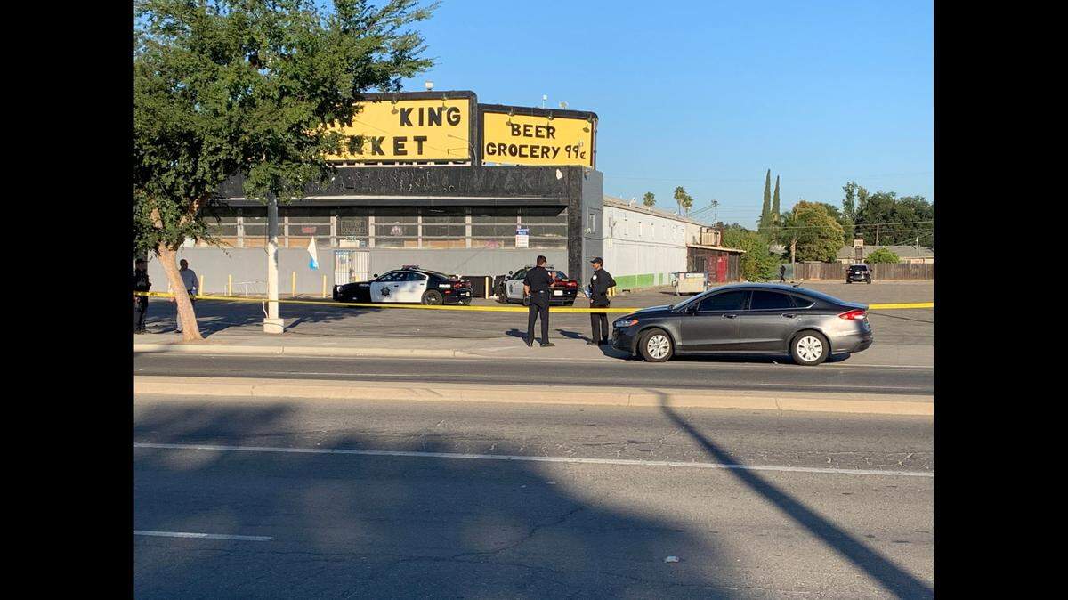 Police at East Jensen and South Elm avenues on Wednesday, July 8, 2020, where a man died after what appeared to be a fight