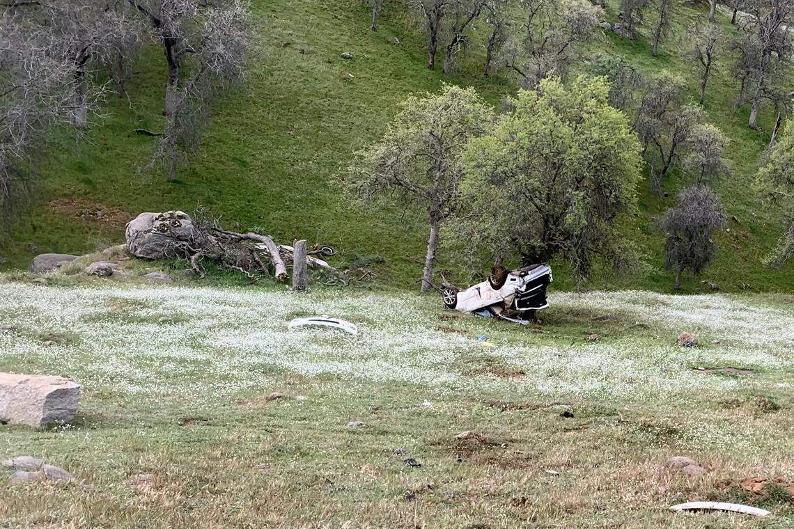 Callers reported seeing the sedan leave the roadway on Highway 180 near Highway 63 in eastern Fresno County at just before 9 a.m. Tuesday, Feb. 22, 2022, California Highway Patrol said.&nbsp;