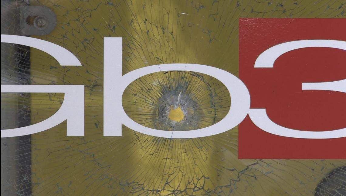 A bullet strikes a GB3 window after a possible disturbance in the parking lot on Wednesday, June 29, 2022.