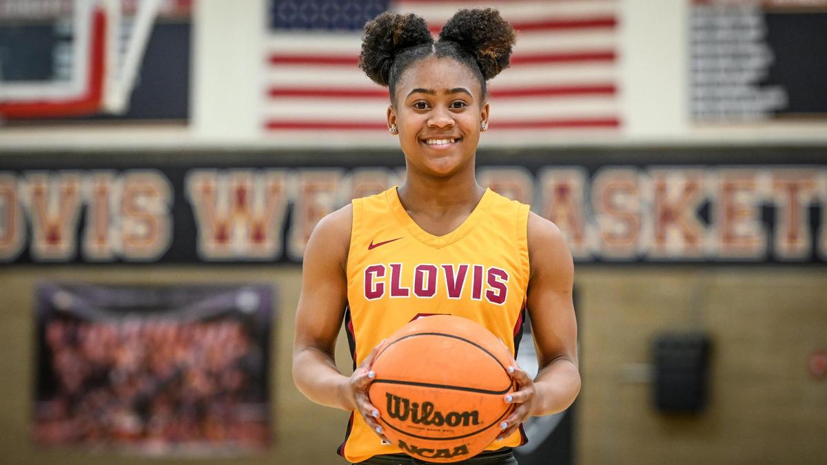 Clovis West girls basketball player Athena Tomlinson, The Fresno Bee’s high school girls basketball Player of the Year, photographed in the school’s west gym on Monday, March 27, 2023.